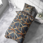 Single bedding set „Zafirion“. Bedding sets 155x200, 140x200 cm, 150x200 cm, 160x200 cm. Dark background bedding with irregular gold line ornament.