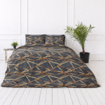 Single bedding set „Zafirion“. Bedding sets 155x200, 140x200 cm, 150x200 cm, 160x200 cm. Dunkles bettwäsche-design mit frei verlaufenden goldenen linien.