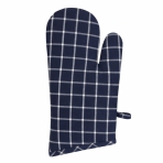 Oven mitts „Midnight Grid glove“. Oven gloves. Dark blue checkered oven mitt with a white line pattern.