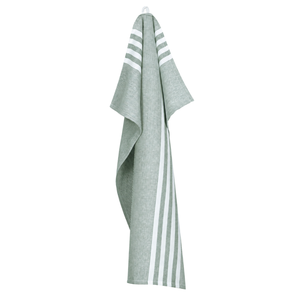 Kitchen Towel „Olive Kitchen Towel“. Kitchen towels. Grey green kitchen towel with white stripes in varying widths Kitchen Towel „Olive Kitchen Towel“. Kitchen towels. Grey green kitchen towel with white stripes in varying widths