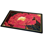 Bath mat “Euphoria mat”, 58x88 cm. Black bath mat with a red floral motif and golden ornament.