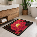 Bath mat “Euphoria mat”, 58x88 cm. Rectangular bath mat with vivid red flowers and a dark background.
