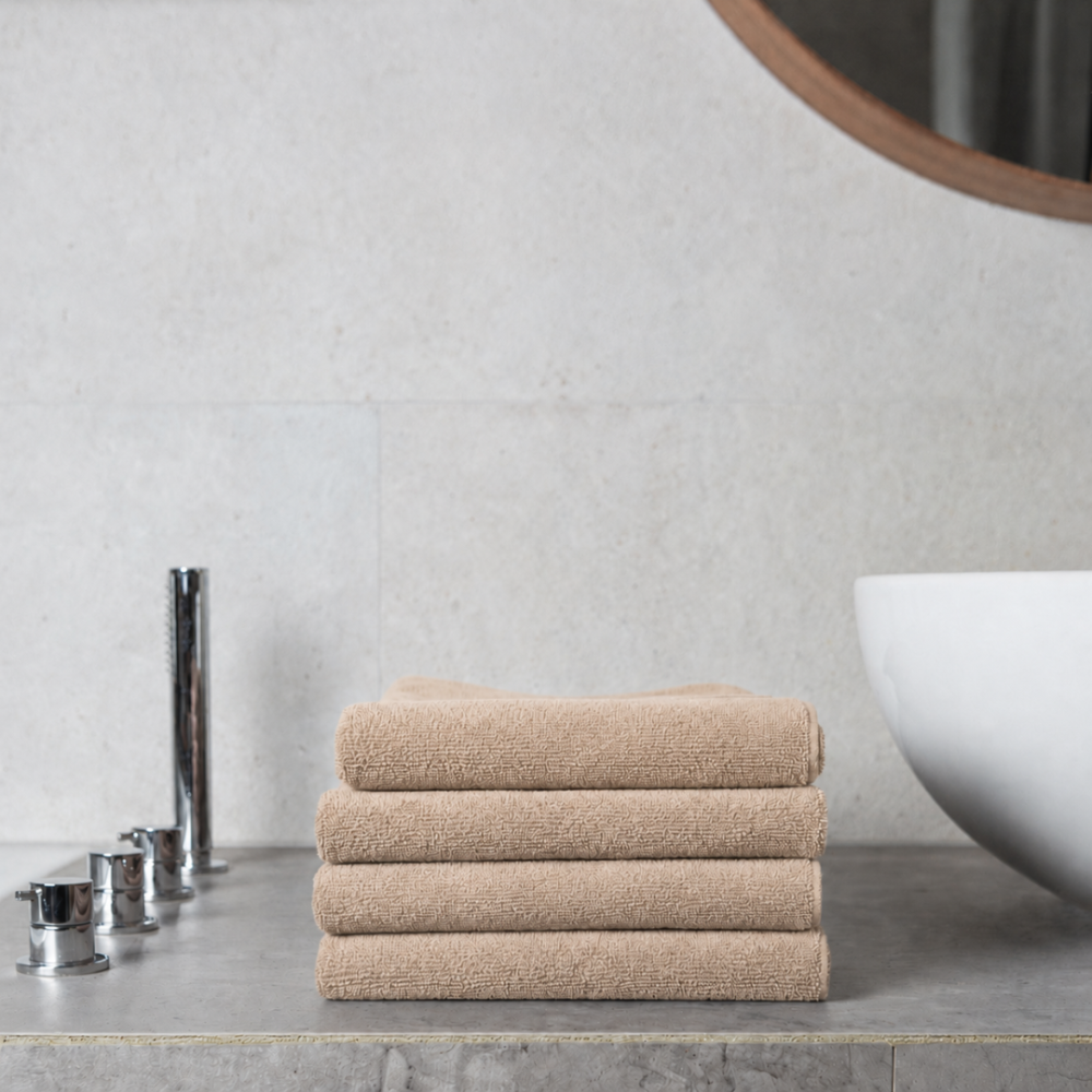 Bath towel “Almond Softness”, 70x140 cm. Neutral sand-colored towel with a soft texture