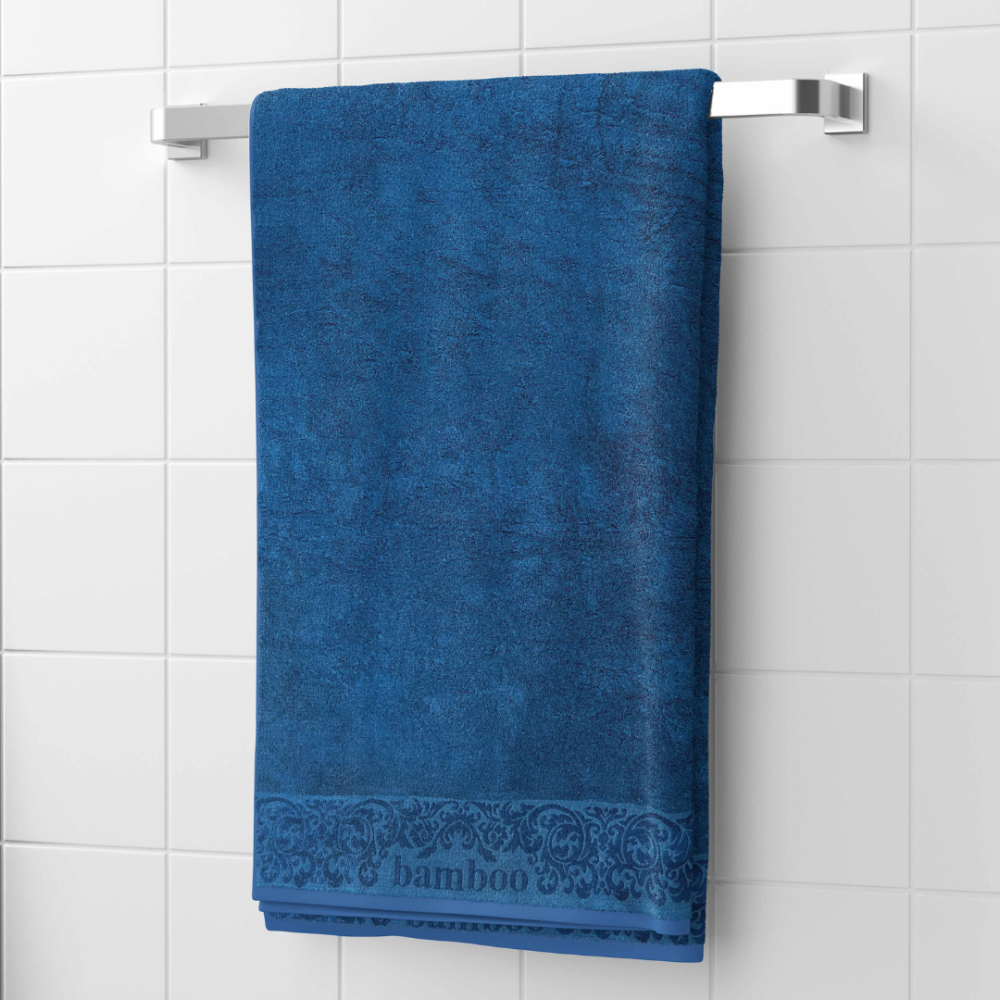 Bath towel “Bamboo Blue”, 50x100 cm, 70x140 cm. Dark blue towel made from a bamboo and cotton blend, perfect for a spa-like experience
