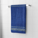 Bath towel “Blue Olympian”, 50x100 cm, 70x140 cm. Elegant dark blue towel that creates a cozy atmosphere in the bathroom.