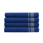 Bath towel “Blue Olympian”, 50x100 cm, 70x140 cm. Dark blue towel with greek ornaments and golden accents.