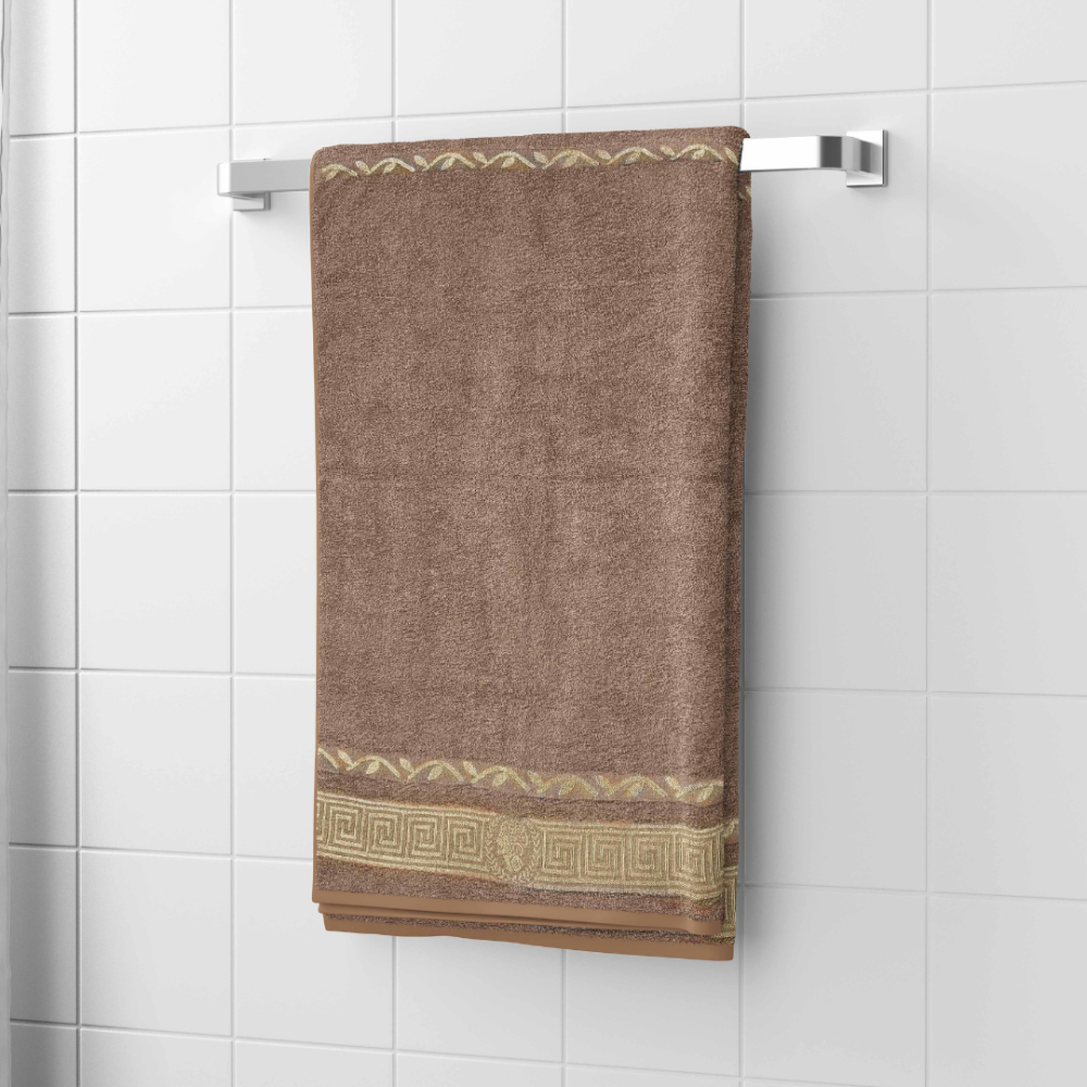 Bath towel “Brown Olympian”, 50x100 cm, 70x140 cm. Luxurious towel that absorbs moisture perfectly and complements the bathroom interior.