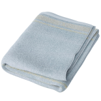 Bath towel “Glacier Olympian”, 70x140 cm. Light blue towel with a golden ornament stripe at the top.
