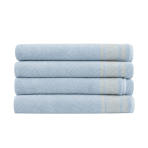 Bath towel “Glacier Olympian”, 70x140 cm. Light blue towel with a golden ornament stripe at the top. Bath towel “Glacier Olympian”, 70x140 cm. Light blue towel with a golden ornament stripe at the top.