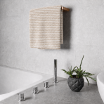 Bath Towel “Gray Lines”, 70x140 cm. Soft grey bath towel with evenly spaced light stripes Bath Towel “Gray Lines”, 70x140 cm. Soft grey bath towel with evenly spaced light stripes