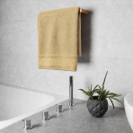 Bath towel “Gold Olympian”, 70x140 cm. Yellow towel with a golden-yellow greek-style border.