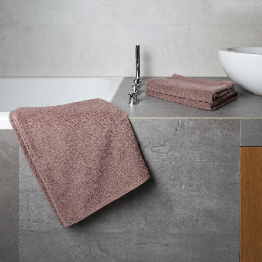 Bath towel “Light Brown towel”, 50x100 cm, 70x140 cm. Uniform brown-gray towel with a subtle surface