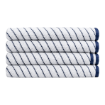 Bath towel “Marine Stripe”, 70x130 cm. White bath towel with thin dark blue stripes and blue edging. Bath towel “Marine Stripe”, 70x130 cm. White bath towel with thin dark blue stripes and blue edging.