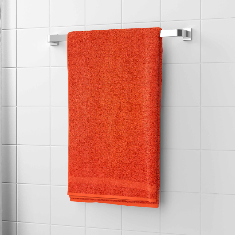 Bath towel “Orange Economic Towel”, 60x35 cm, 100x45 cm. Solid orange towel without patterns.