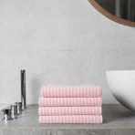 Bath Towel “Pink Lines”, 70x140 cm. Pink towel decorated with a subtle white horizontal line pattern Bath Towel “Pink Lines”, 70x140 cm. Pink towel decorated with a subtle white horizontal line pattern