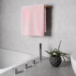 Bath Towel “Pink Lines”, 70x140 cm. Pastel pink towel with a fine white striped pattern Bath Towel “Pink Lines”, 70x140 cm. Pastel pink towel with a fine white striped pattern