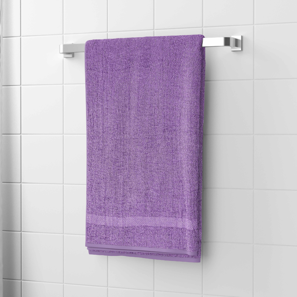Bath Towel “Purple Economic Towel”, 60x35 cm, 100x45 cm. Bright purple towel with a subtle stripe at the bottom.