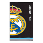 Bath towel “Real Madrid Black Towel”, 70x140 cm. Black towel with a bold real madrid football club logo and white “real madrid” lettering, shown from the front.