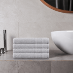 Bath towel “Royal Light Grey towel”, 70x140 cm. Solid grey towel with a fine geometric pattern in the border.