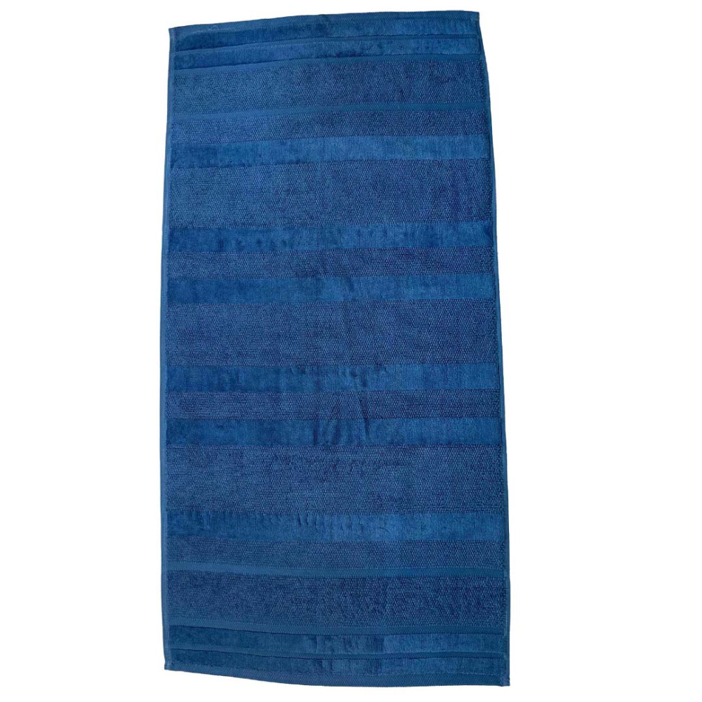 Bath towel “Terry Blue”, 50x90 cm, 70x140 cm. Elegant blue cotton bath towel, combines softness and high absorbency, ideal for a calm and sophisticated bathroom look.