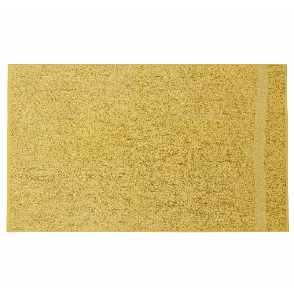 Bath Towel “Yellow Economic Towel”, 60x35 cm, 100x45 cm. Bright yellow towel in a minimalist bathroom interior.